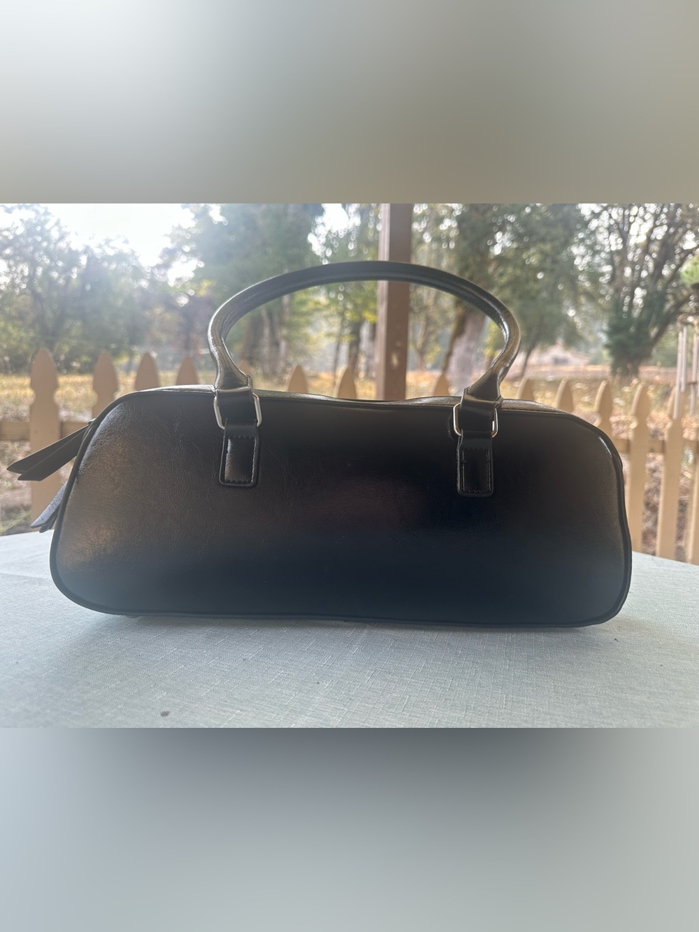 New Black Vegan Leather East-West Shoulder Bag Silver Hardware NWOT